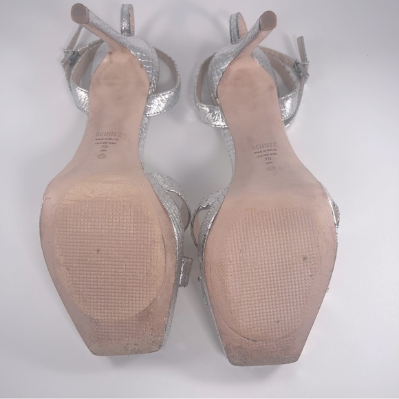 SCHUTZ Ava Rose Silver Leather Slingback Sandals 7B - Picture 6 of 11